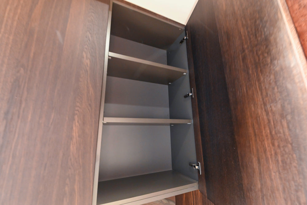 minotticucine Modern Classic Brown Butler's Pantry with Stone Countertops and Gaggenau Wine Cooler