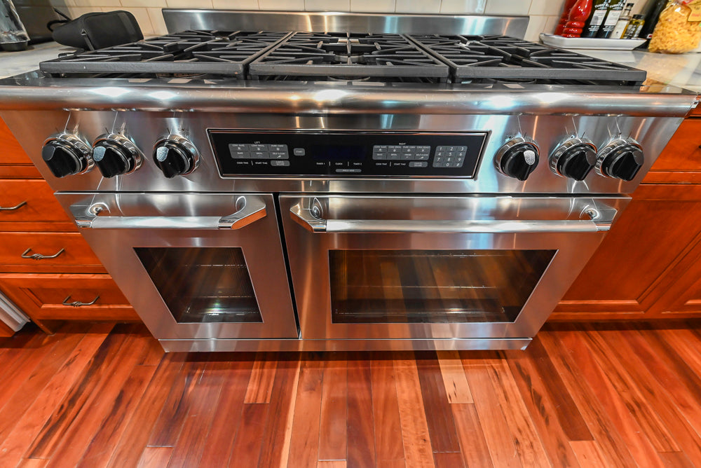 Plain & Fancy Traditional Wooden Kitchen with Island, Quartz Countertops & Appliances