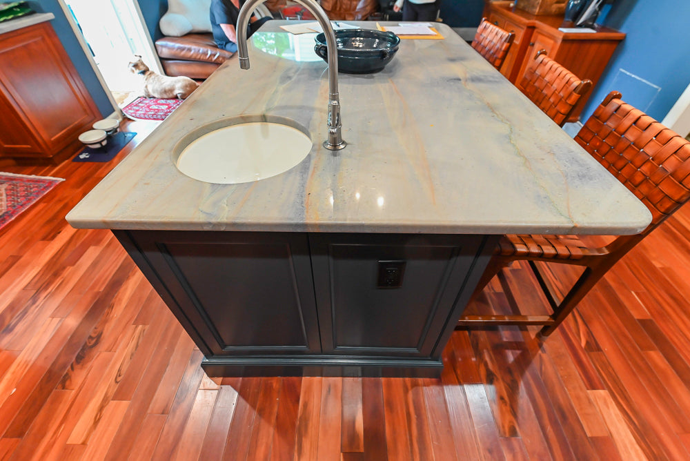 Plain & Fancy Traditional Wooden Kitchen with Island, Quartz Countertops & Appliances