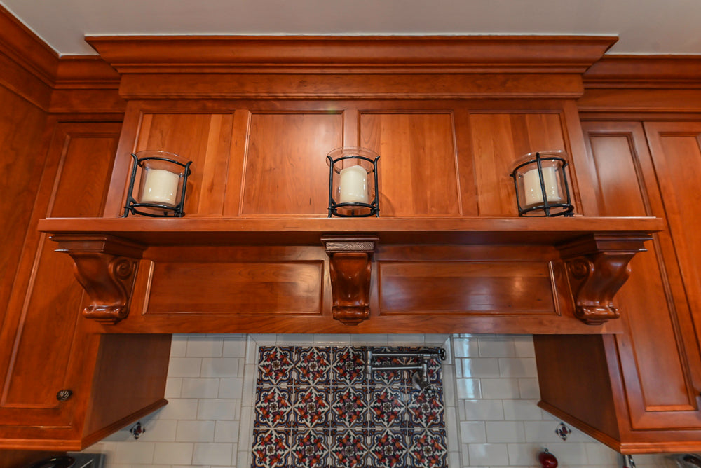 Plain & Fancy Traditional Wooden Kitchen with Island, Quartz Countertops & Appliances