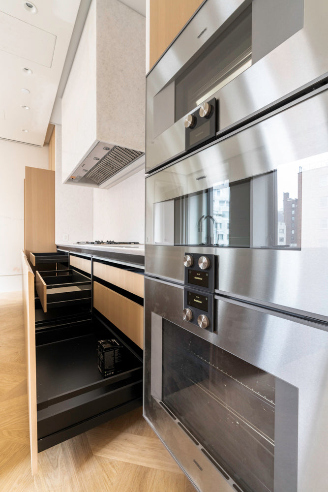 Molteni & C Dada Modern White Oak Kitchen with Marble Countertops & Gaggenau Appliances
