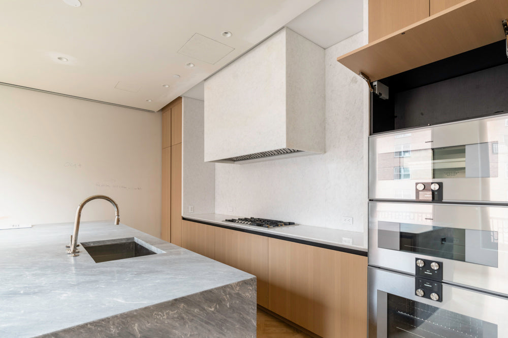 Molteni & C Dada Modern White Oak Kitchen with Marble Countertops & Gaggenau Appliances