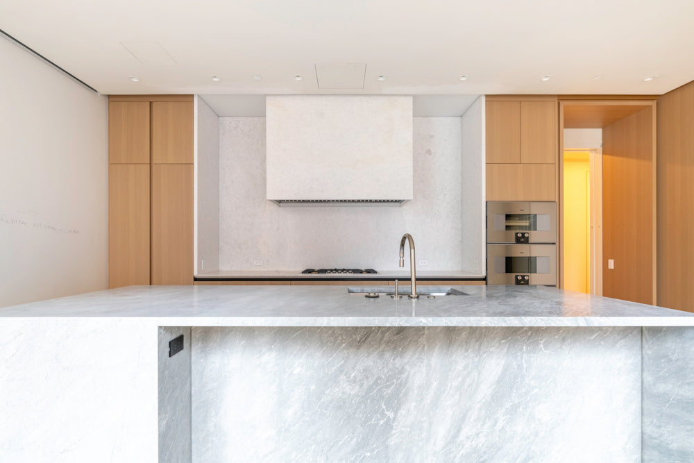 Molteni & C Dada Modern White Oak Kitchen with Marble Countertops & Gaggenau Appliances