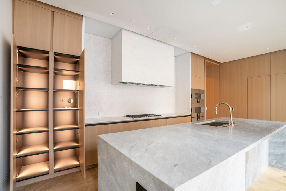 Molteni & C Dada Modern White Oak Kitchen with Marble Countertops & Gaggenau Appliances