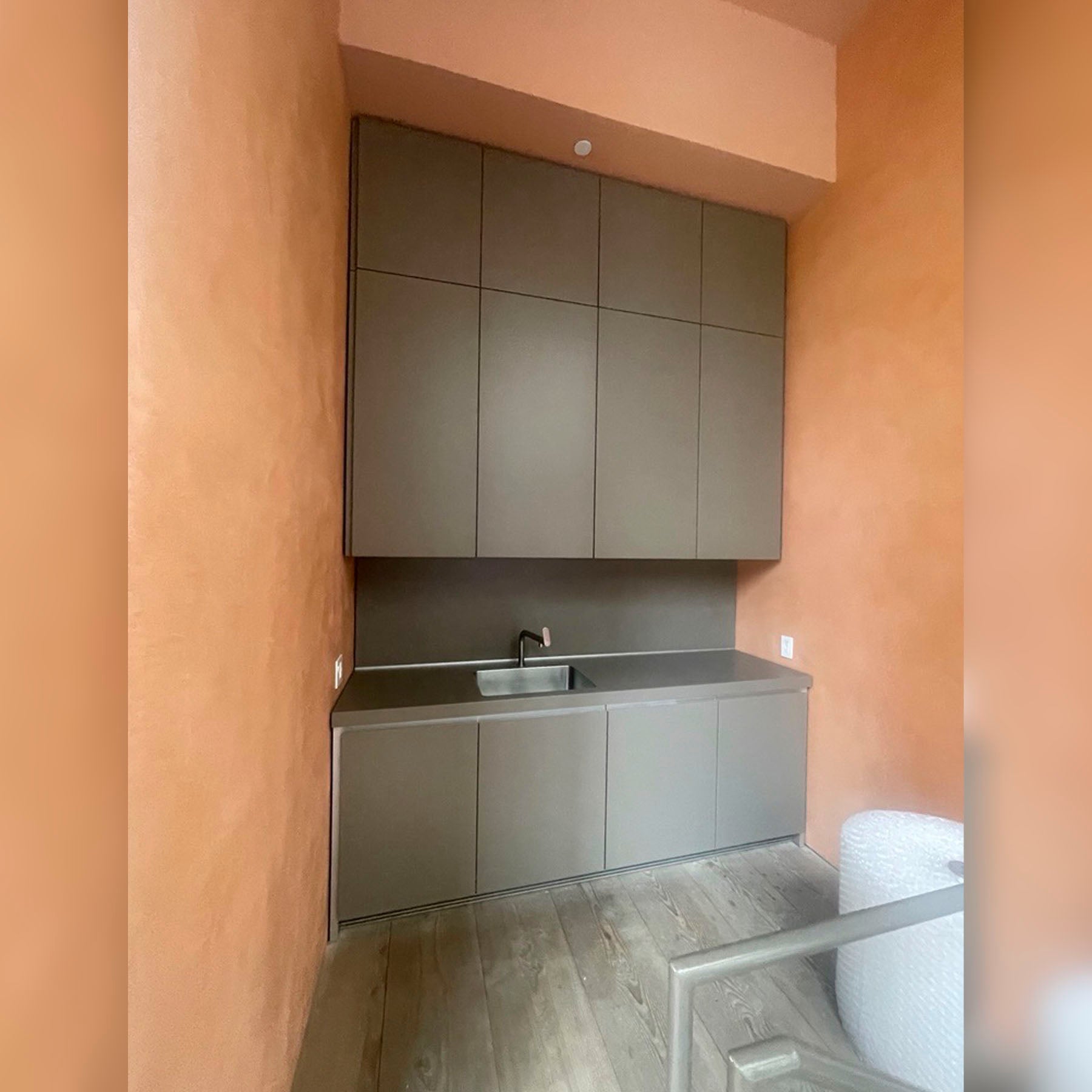 Bulthaup Modern Matte Lacquer Clay Wet Bar with Laminate Clay Countertop