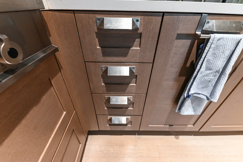 Stevali Brown Oak Transitional Kitchen with Stone Countertops and Luxe Appliances