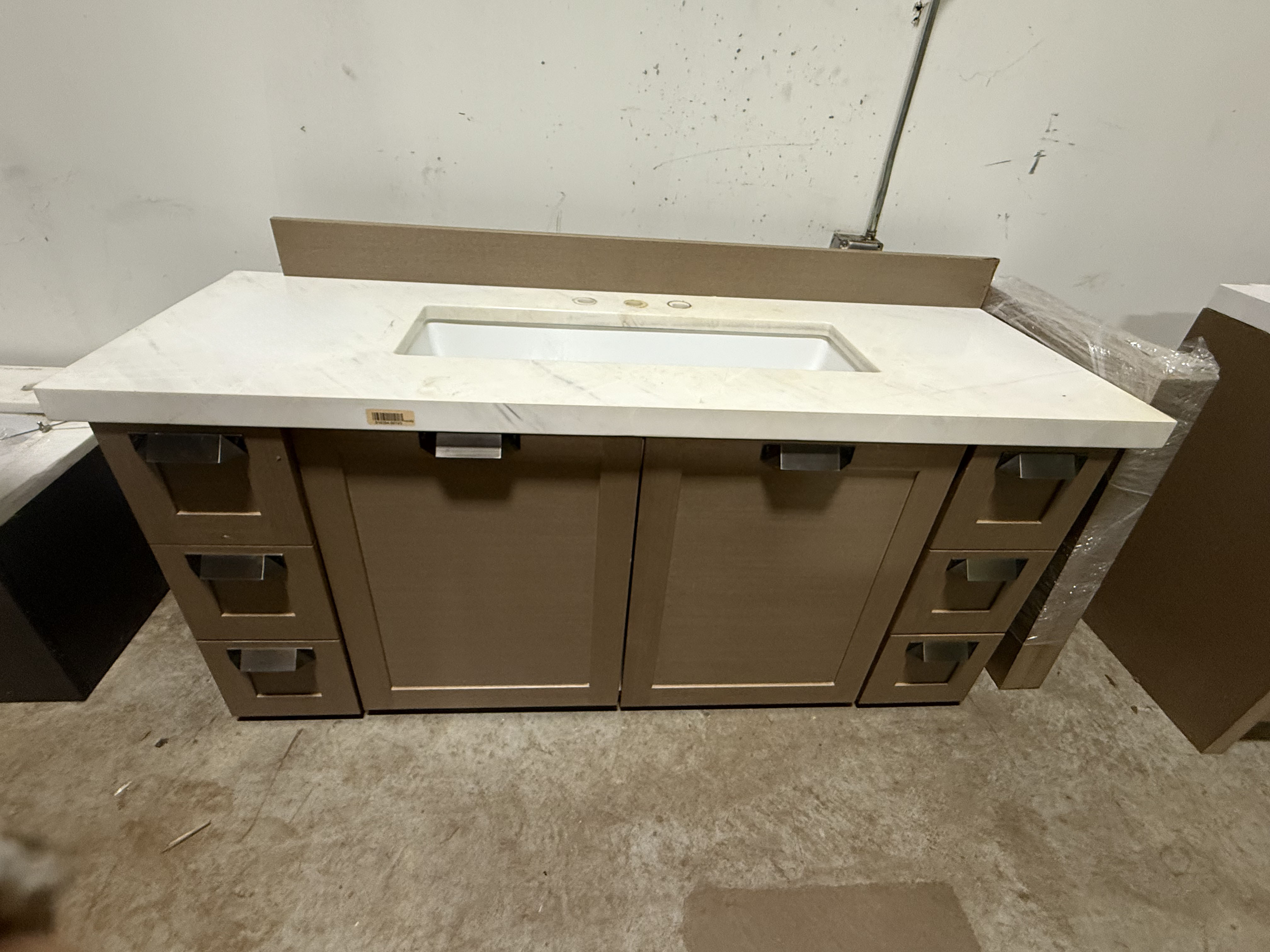 Stevali 66" Modern Natural Wood Single Vanity with White Marble Top and Sink