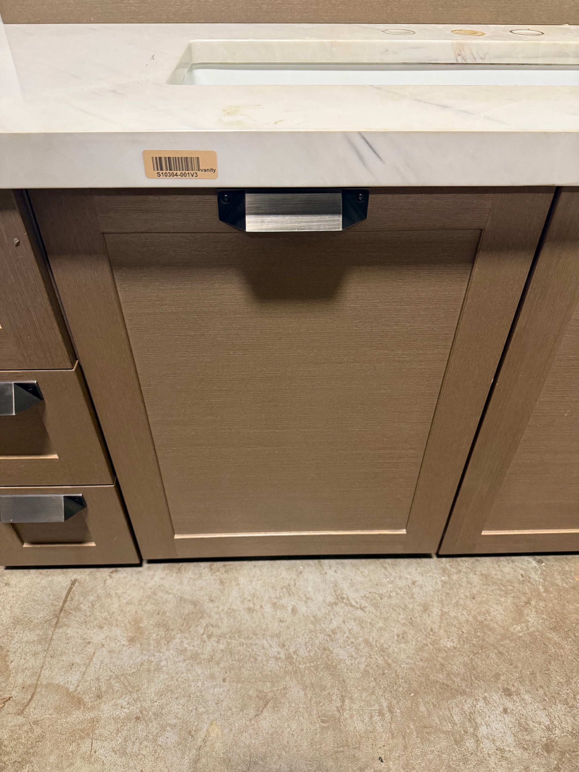 Stevali 66" Modern Natural Wood Single Vanity with White Marble Top and Sink