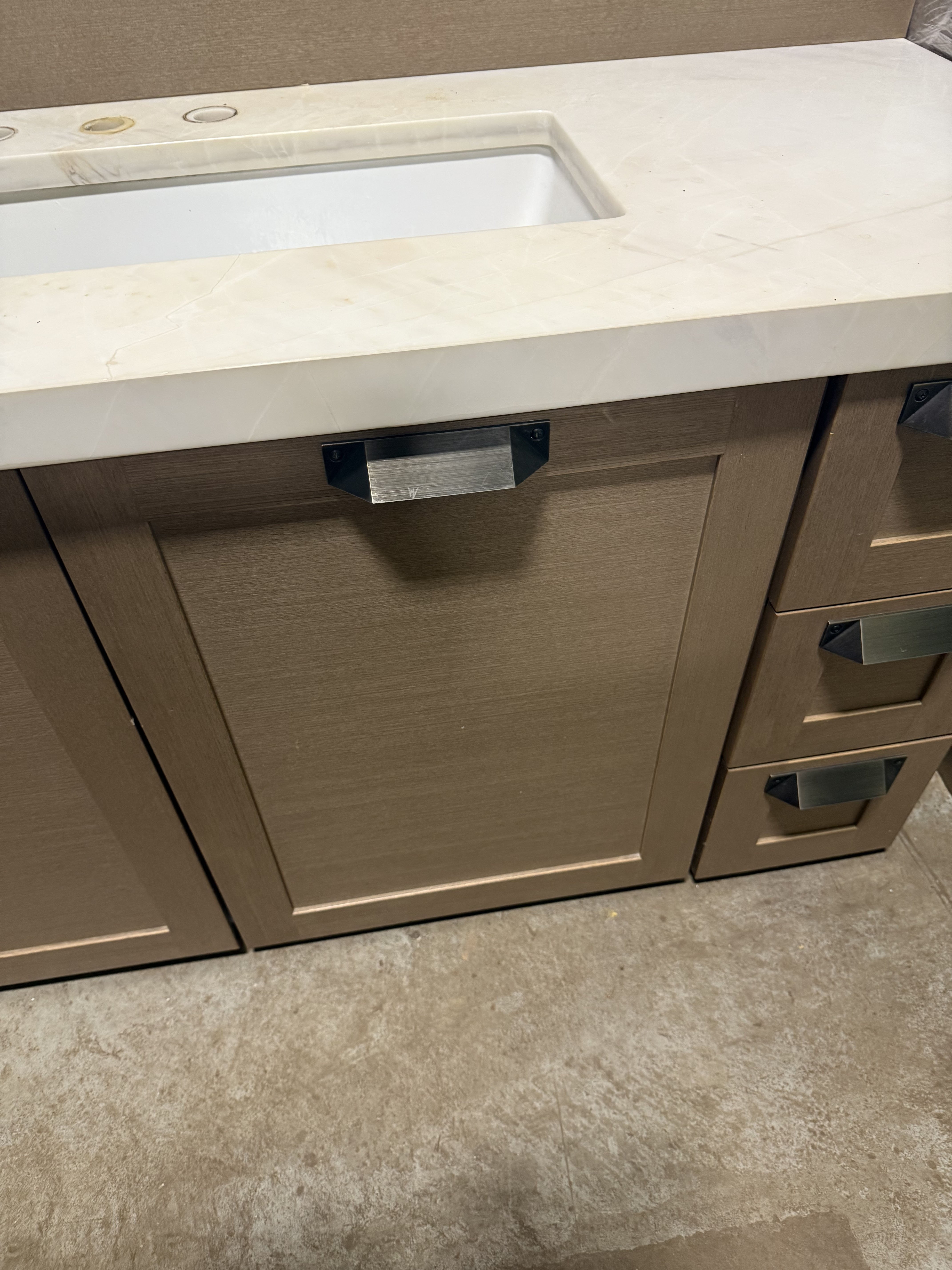 Stevali 66" Modern Natural Wood Single Vanity with White Marble Top and Sink