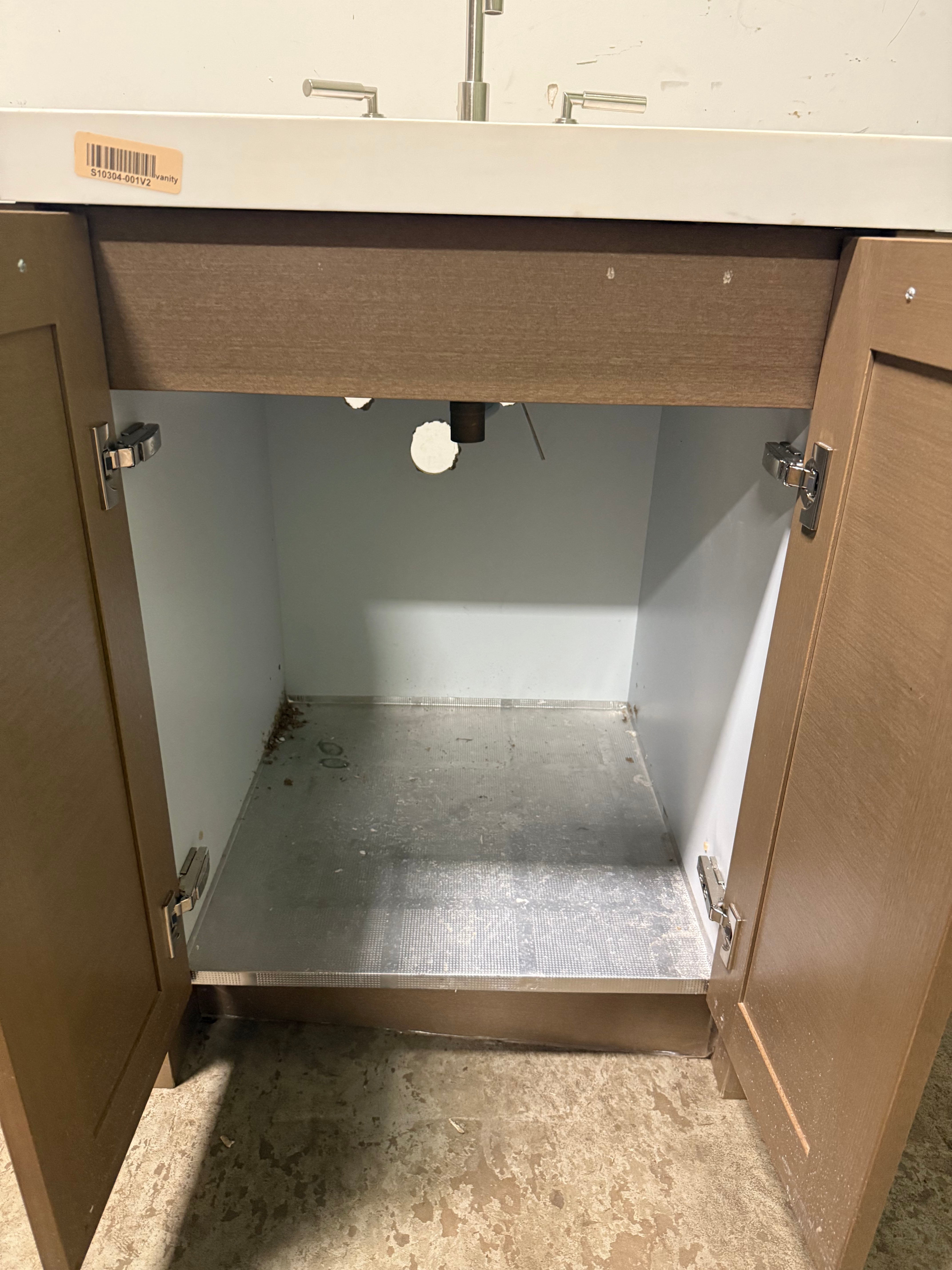 Stevali 26" Modern Natural Wood Single Vanity with White Marble Top, Sink and Faucet