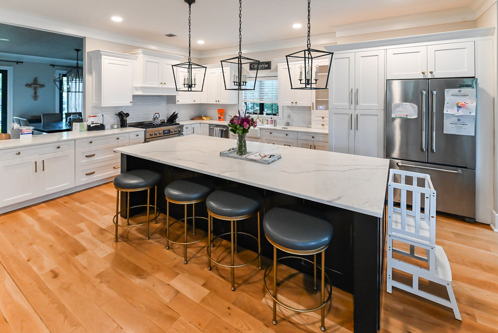 St. Martin Transitional White Kitchen with Island, White Quartz Countertops & JennAir Appliances