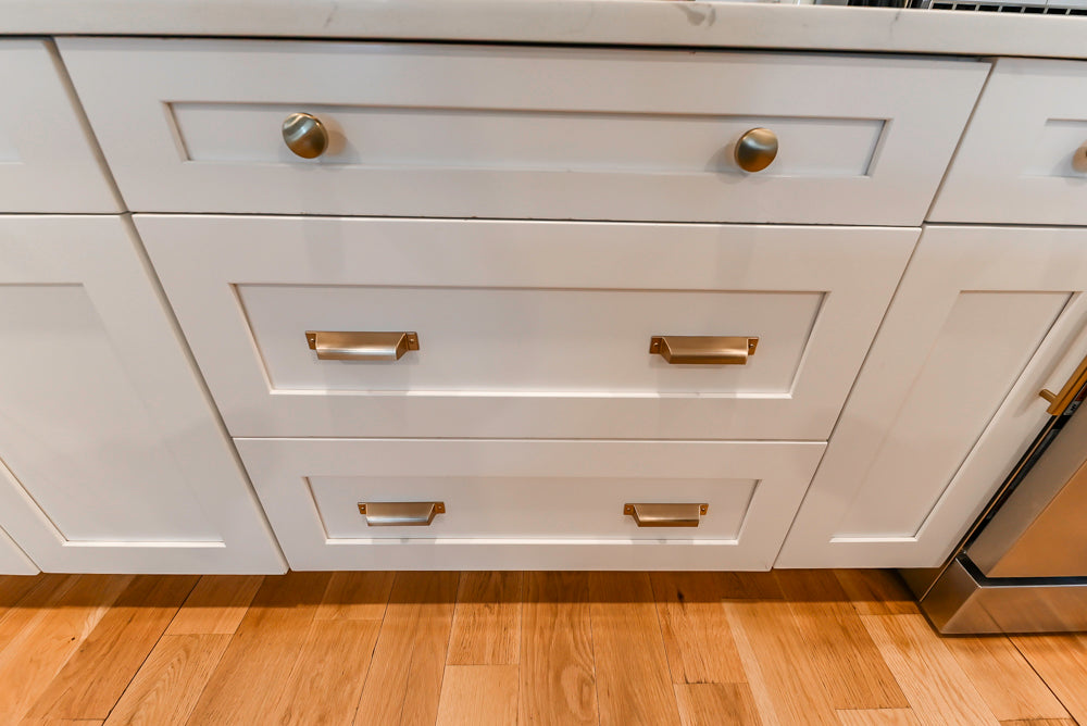 St. Martin Transitional White Kitchen with Island, White Quartz Countertops & JennAir Appliances
