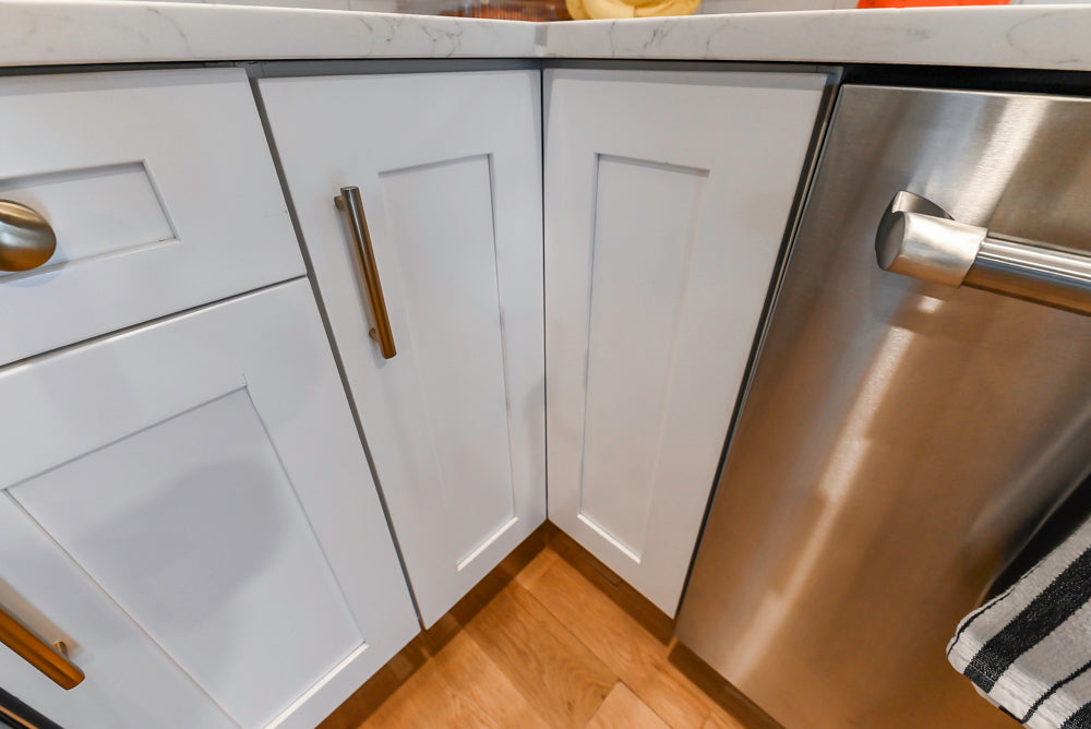 St. Martin Transitional White Kitchen with Island, White Quartz Countertops & JennAir Appliances