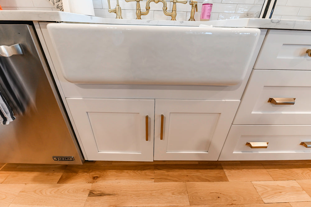 St. Martin Transitional White Kitchen with Island, White Quartz Countertops & JennAir Appliances