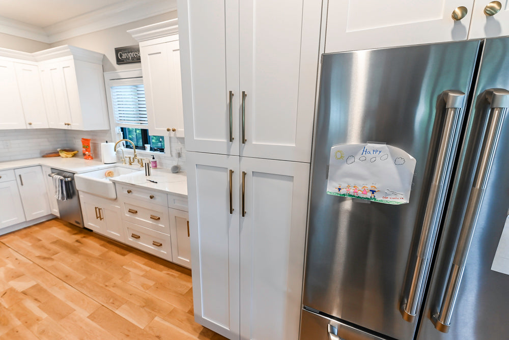 St. Martin Transitional White Kitchen with Island, White Quartz Countertops & JennAir Appliances