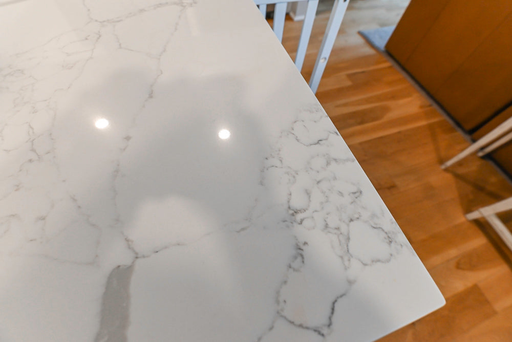 St. Martin Transitional White Kitchen with Island, White Quartz Countertops & JennAir Appliances