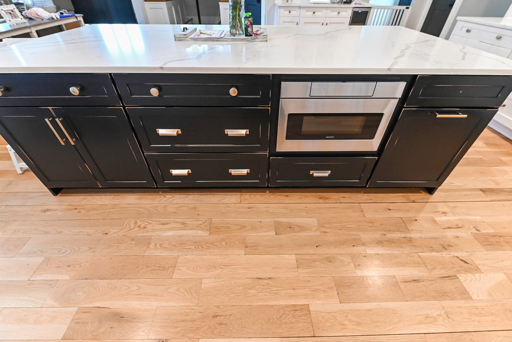 St. Martin Transitional White Kitchen with Island, White Quartz Countertops & JennAir Appliances