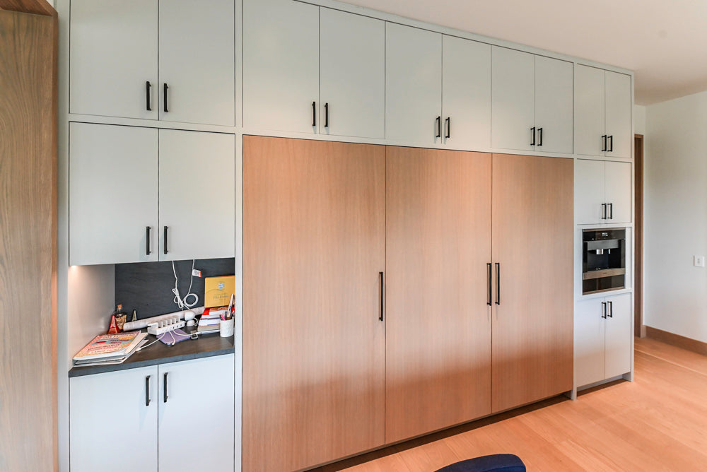 Custom Modern Two-Tone Kitchen with Marble Top Island and Sub-Zero & Wolf Appliances