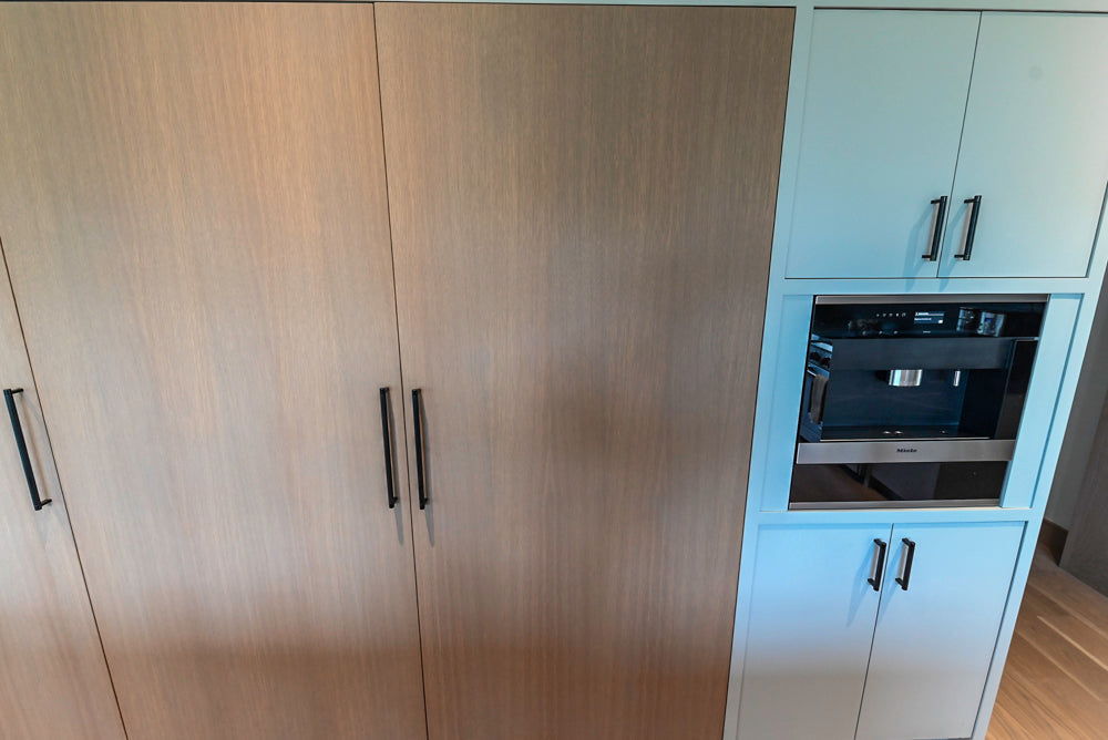 Custom Modern Two-Tone Kitchen with Marble Top Island and Sub-Zero & Wolf Appliances