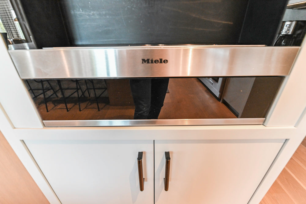 Custom Modern Two-Tone Kitchen with Marble Top Island and Sub-Zero & Wolf Appliances