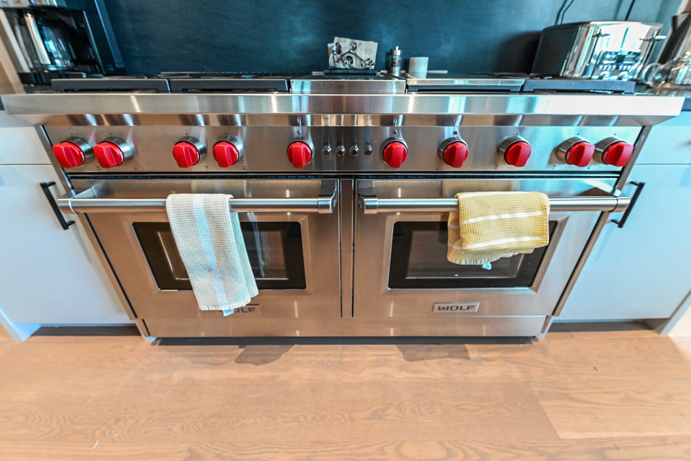 Custom Modern Two-Tone Kitchen with Marble Top Island and Sub-Zero & Wolf Appliances