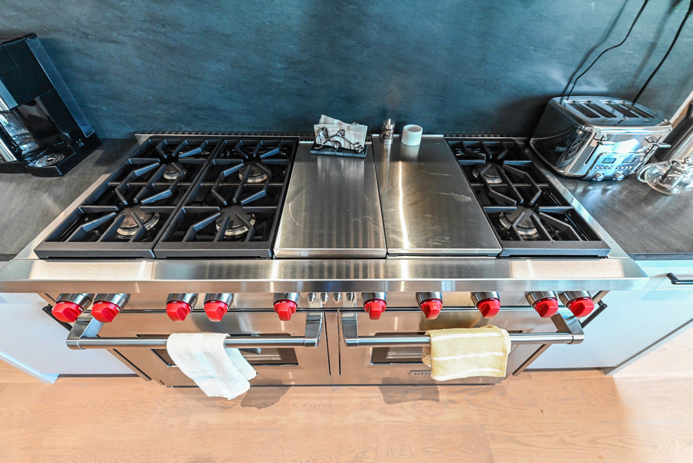 Custom Modern Two-Tone Kitchen with Marble Top Island and Sub-Zero & Wolf Appliances