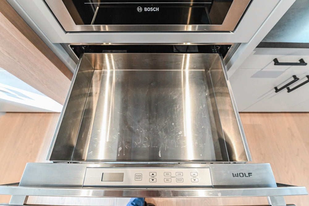 Custom Modern Two-Tone Kitchen with Marble Top Island and Sub-Zero & Wolf Appliances