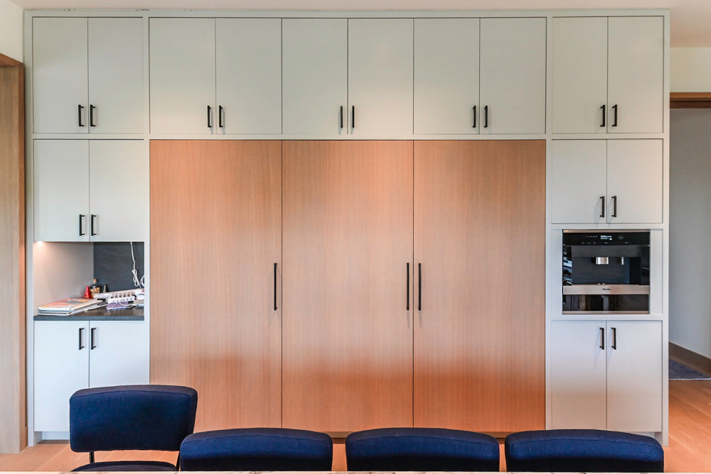 Custom Modern Two-Tone Kitchen with Marble Top Island and Sub-Zero & Wolf Appliances