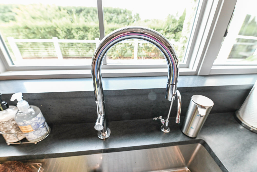 Custom Modern Two-Tone Kitchen with Marble Top Island and Sub-Zero & Wolf Appliances