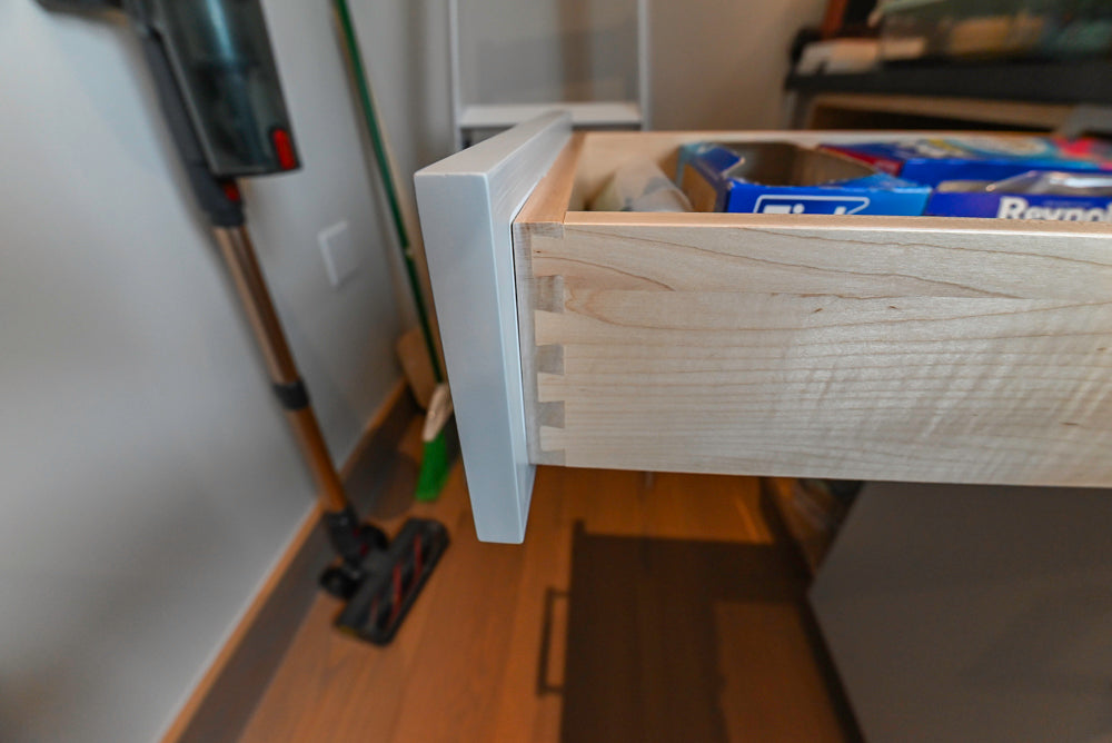 Custom Modern White Butler's Pantry with Stone Countertops & Sink