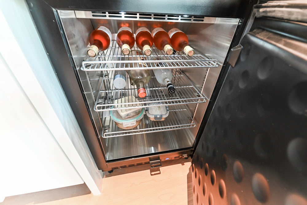 Custom Modern Light Grey Wet Bar with Black Stone Countertops & Appliances