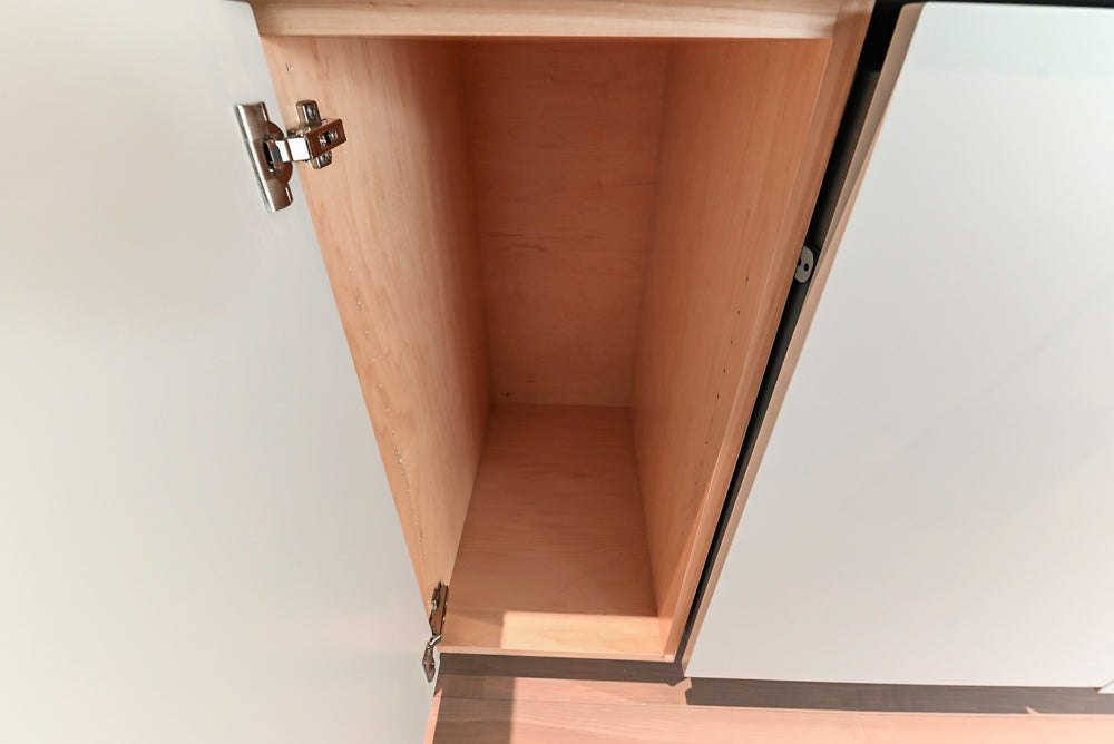 Custom Modern Light Grey Wet Bar with Black Stone Countertops & Appliances
