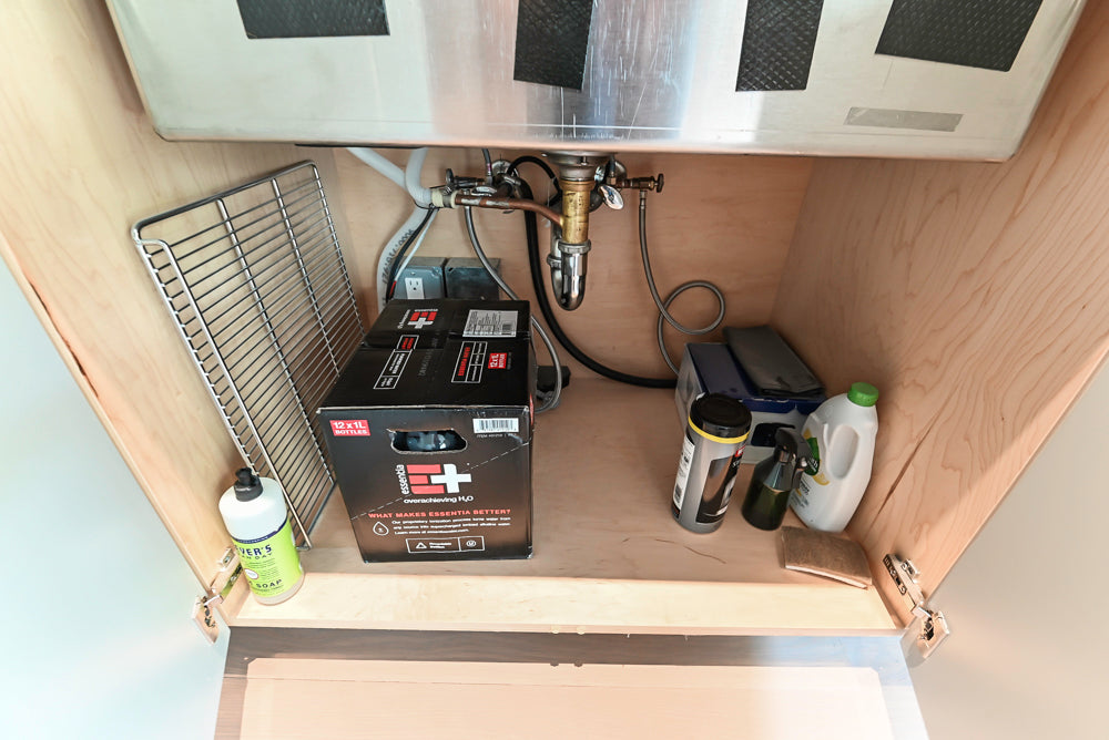 Custom Modern Light Grey Wet Bar with Black Stone Countertops & Appliances
