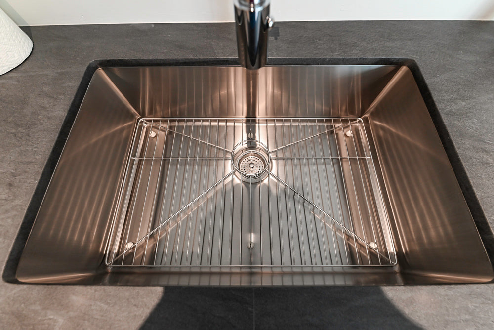 Custom Modern Light Grey Wet Bar with Black Stone Countertops & Appliances