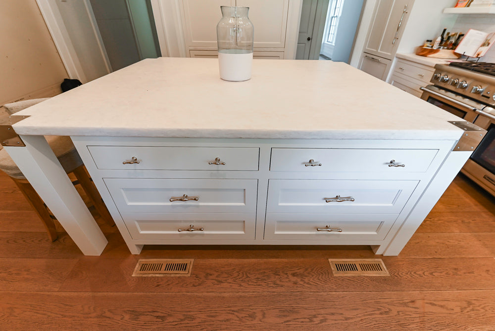 Ciuffo Cabinetry Transitional White Kitchen with Marble Countertops and Thermador Appliances