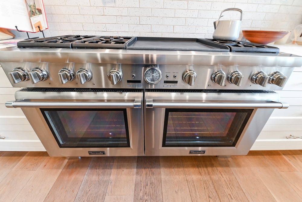 Ciuffo Cabinetry Transitional White Kitchen with Marble Countertops and Thermador Appliances