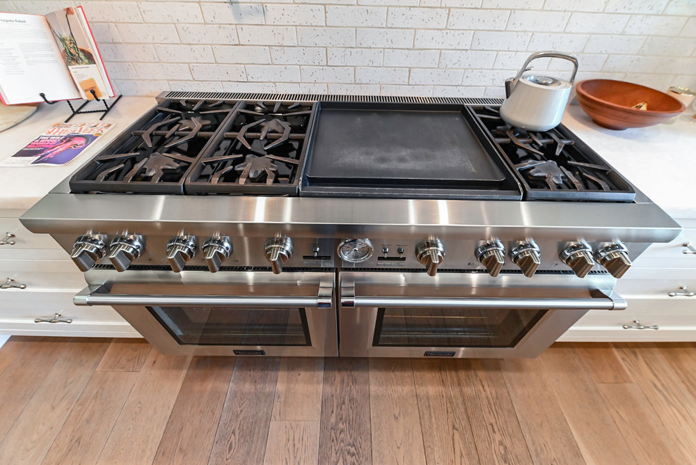 Ciuffo Cabinetry Transitional White Kitchen with Marble Countertops and Thermador Appliances