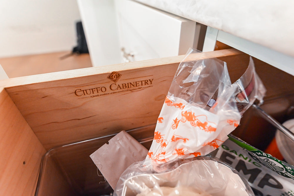 Ciuffo Cabinetry Transitional White Kitchen with Marble Countertops and Thermador Appliances