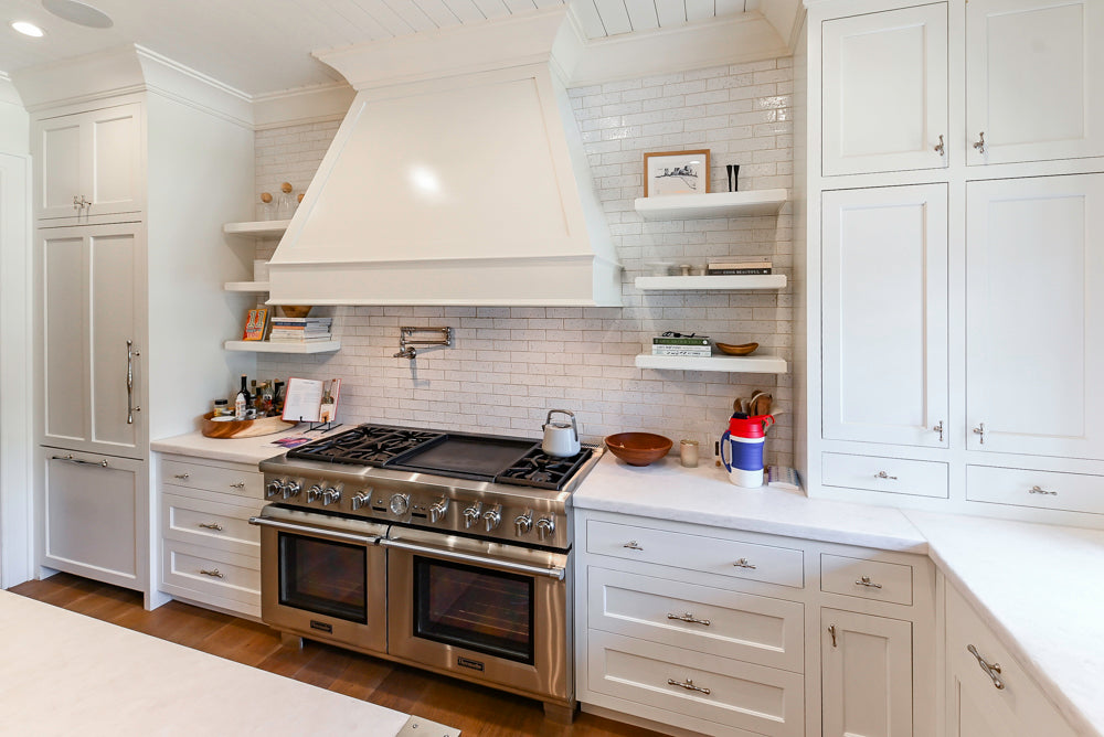 Ciuffo Cabinetry Transitional White Kitchen with Marble Countertops and Thermador Appliances