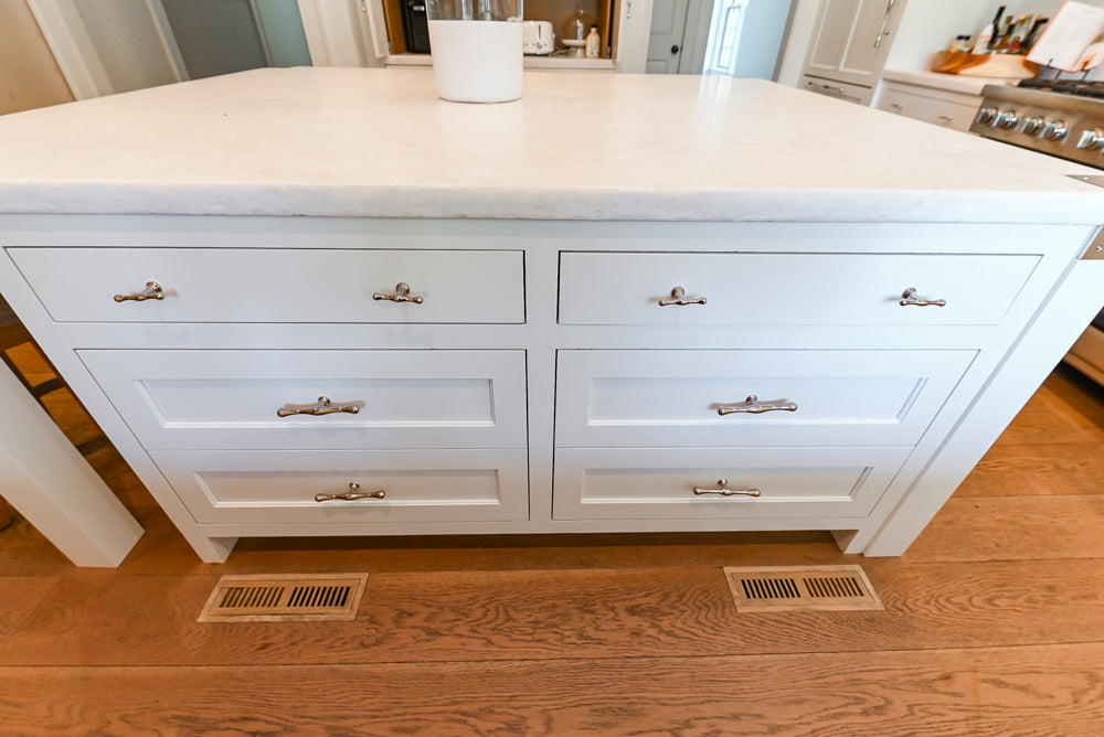 Ciuffo Cabinetry Transitional White Kitchen with Marble Countertops and Thermador Appliances