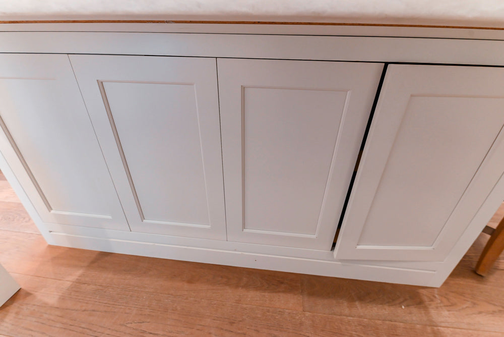 Ciuffo Cabinetry Transitional White Kitchen with Marble Countertops and Thermador Appliances