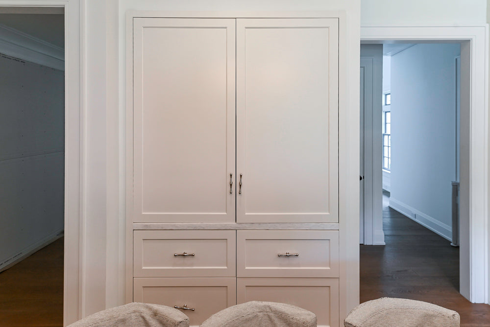 Ciuffo Cabinetry Transitional White Kitchen with Marble Countertops and Thermador Appliances