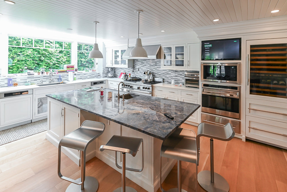 Plain & Fancy Transitional White Kitchen with Island, Countertops and Wolf & Sub-Zero Appliances