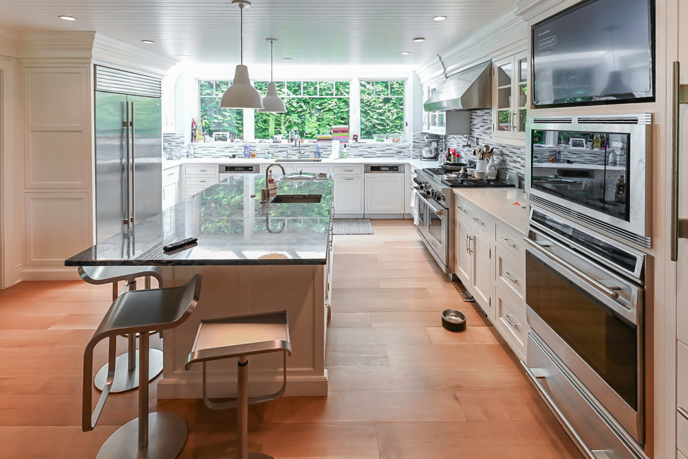 Plain & Fancy Transitional White Kitchen with Island, Countertops and Wolf & Sub-Zero Appliances