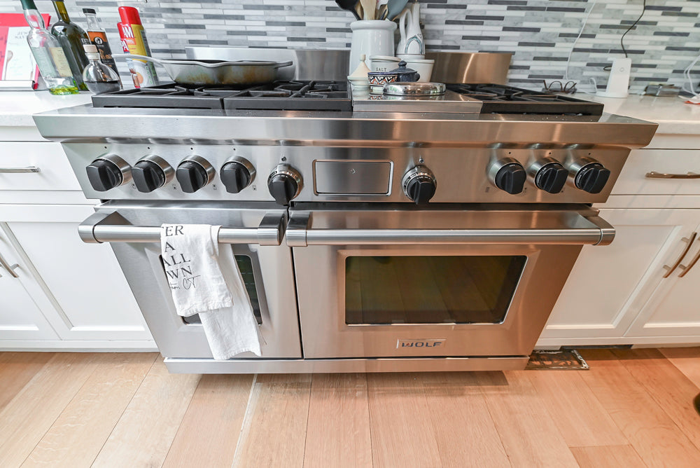 Plain & Fancy Transitional White Kitchen with Island, Countertops and Wolf & Sub-Zero Appliances