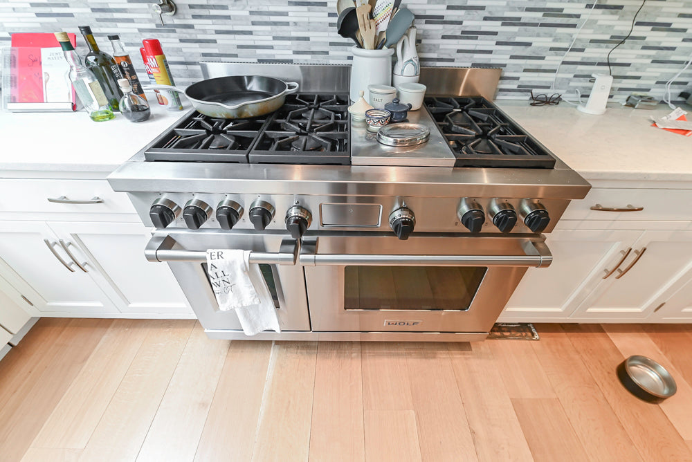 Plain & Fancy Transitional White Kitchen with Island, Countertops and Wolf & Sub-Zero Appliances