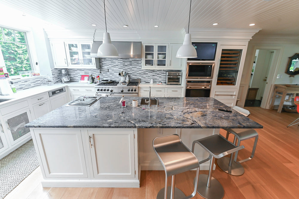 Plain & Fancy Transitional White Kitchen with Island, Countertops and Wolf & Sub-Zero Appliances
