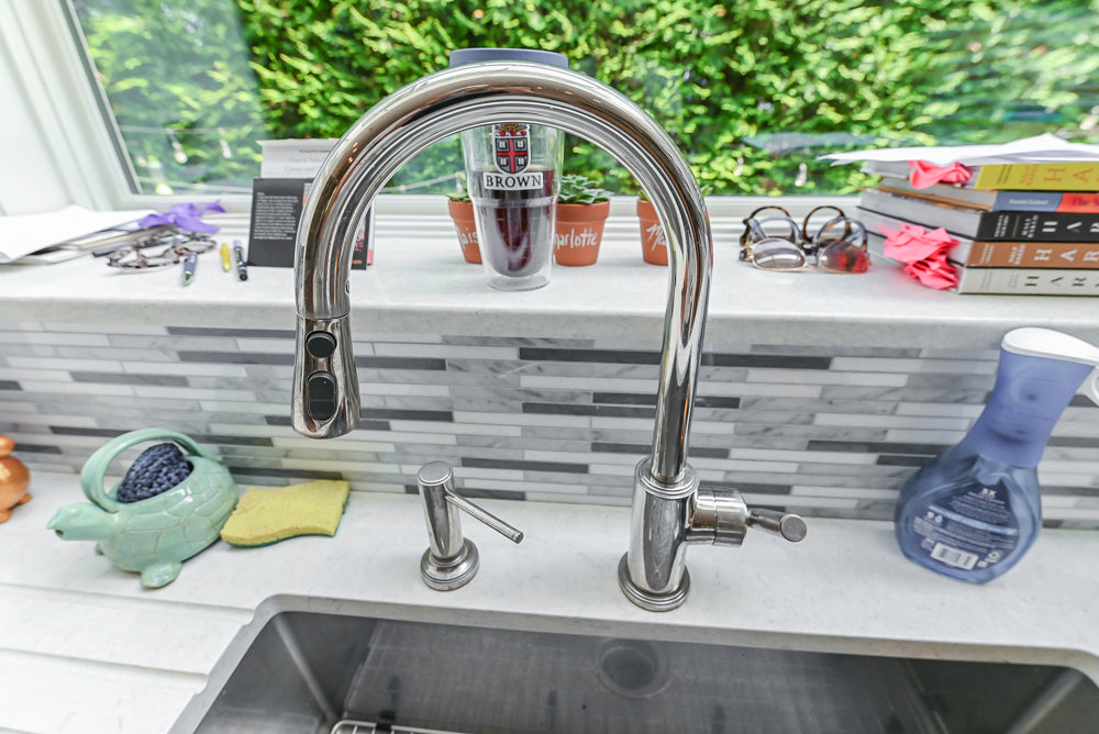 Plain & Fancy Transitional White Kitchen with Island, Countertops and Wolf & Sub-Zero Appliances