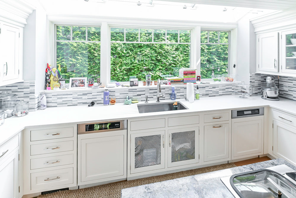 Plain & Fancy Transitional White Kitchen with Island, Countertops and Wolf & Sub-Zero Appliances