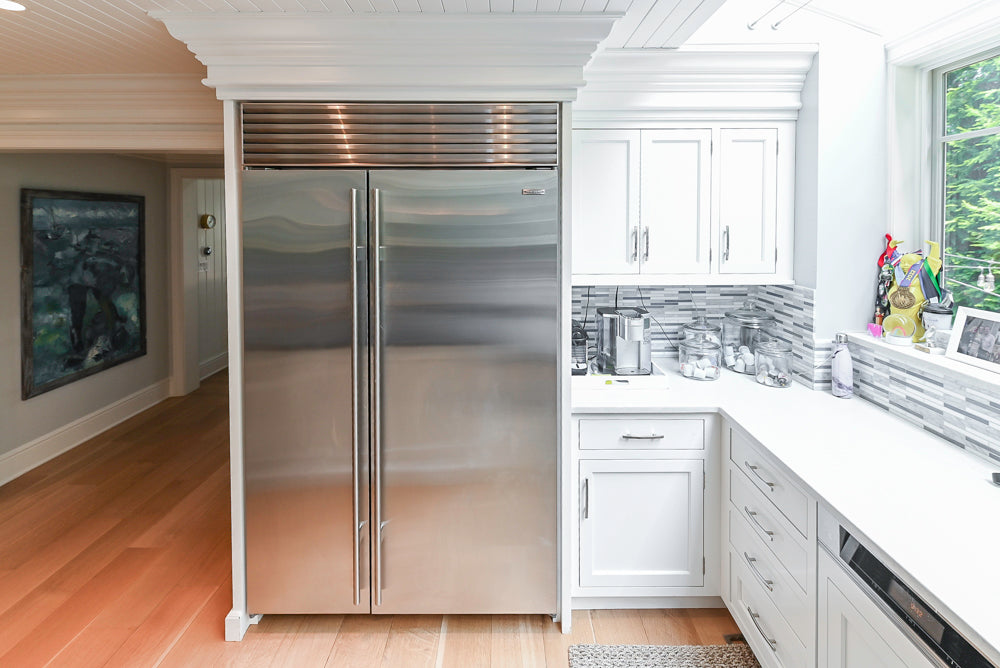 Plain & Fancy Transitional White Kitchen with Island, Countertops and Wolf & Sub-Zero Appliances